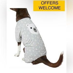 12”-14” GIRTH WAG-A-TUDE DOG PAJAMA PJs POLAR BEAR FACE GRAY WHITE